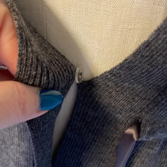 KENAR women’s 100% merino wool ribbed cardigan tie front sweater grey size Med - Picture 6 of 7